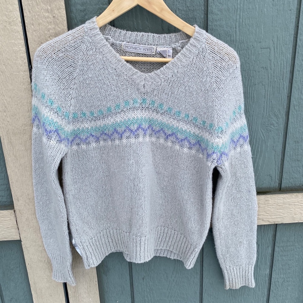 Vintage 80’s ski sweater fair aisle gray medium